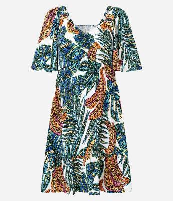 Vestido Curto com Decote Coração e Estampa Tropical