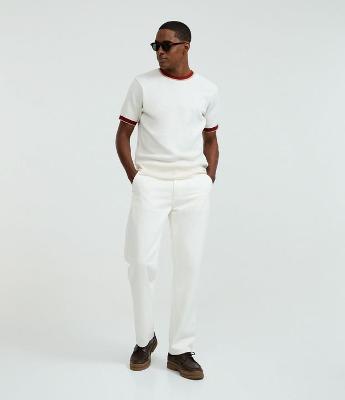 Camiseta Regular em algodão com Listras Contrastantes