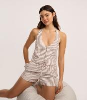 Blusa Frente Única em Jeans com Listras Verticais - 1