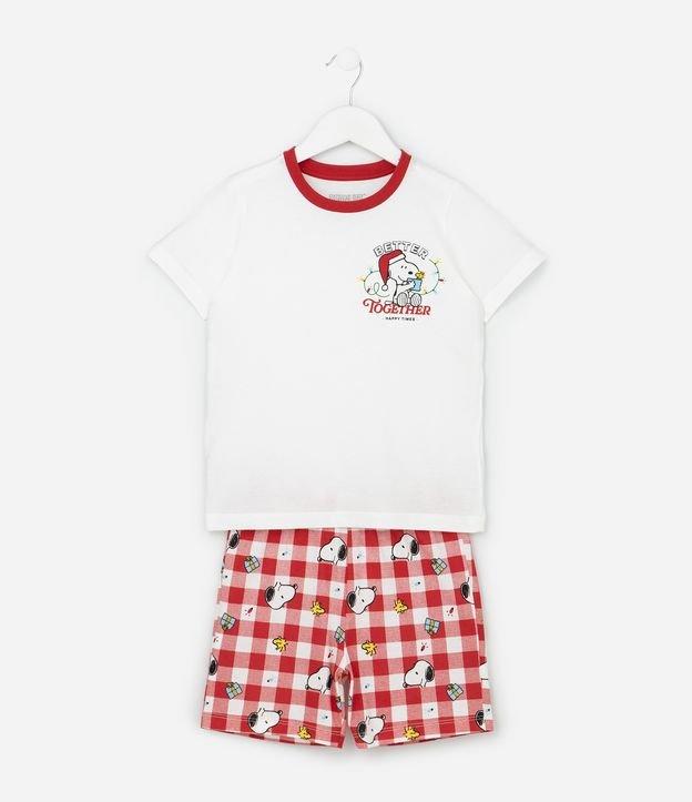 Pijama Curto Infantil com Estampa Xadrez de Natal Snoopy - Tam 2 a 14 Anos - 1