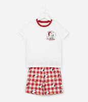 Pijama Curto Infantil com Estampa Xadrez de Natal Snoopy - Tam 2 a 14 Anos - 1