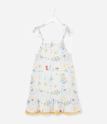 Saída de Praia Infantil em Tule com Estampa de Frutas - Tam  5 a 16 Anos