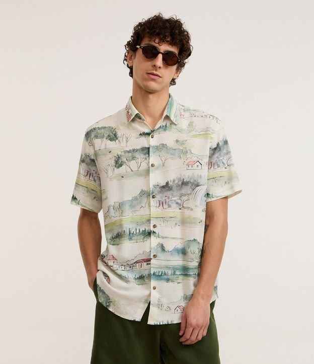 Camisa em Algodão com Estampa de Paisagem - 1