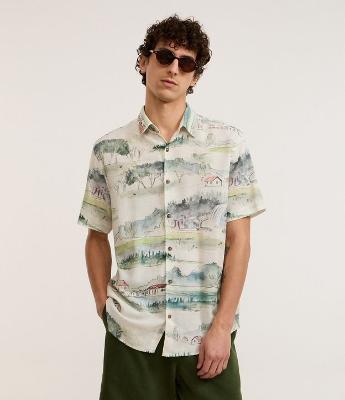 Camisa em Algodão com Estampa de Paisagem