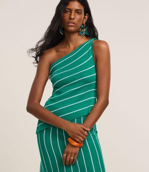 Blusa Ombro Só em Tricô com Listras Diagonais - 1