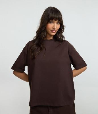 Camiseta Oversized em Algodão com Manga Dobrada