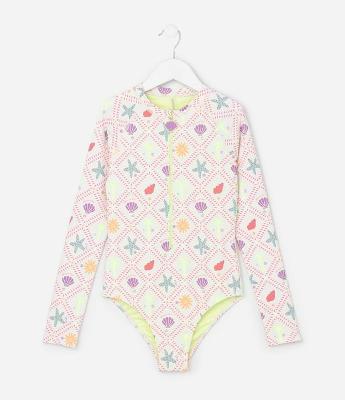 Maiô Infantil em Microfibra com Estampa Tropical - Tam 5 a 14 Anos