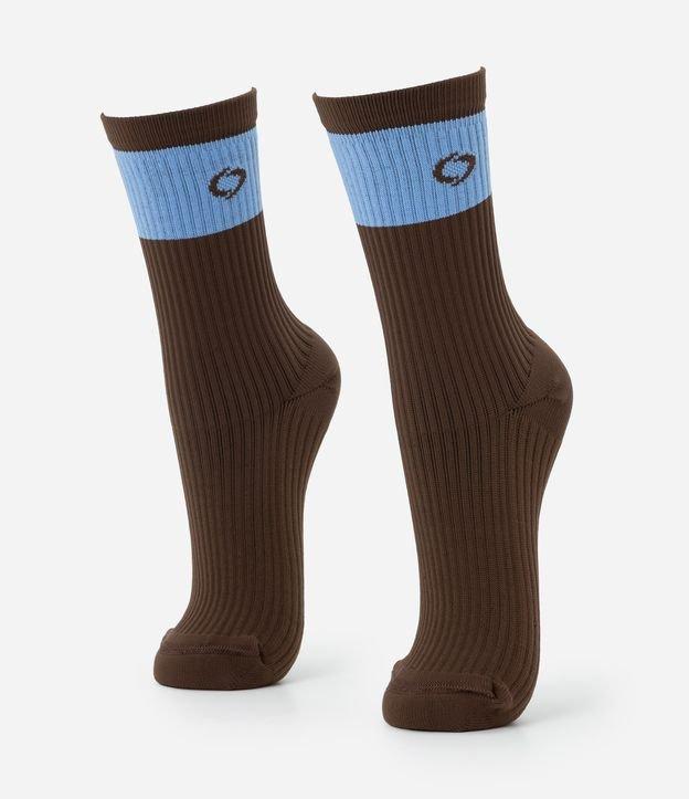 Meia Cano Alto Esportiva em Poliamida Canelada com Listra - 1