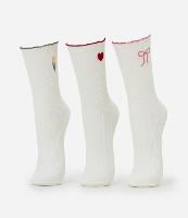 Kit 03 Meias Cano Alto em Algodão Canelado com Bordados Delicados e Frufru - 1