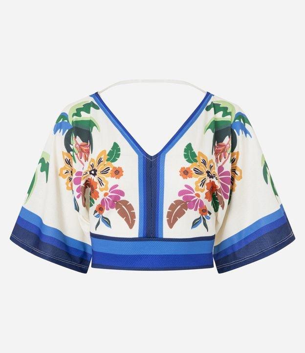 Blusa Cropped com Decote em V e Estampa Floral - 1
