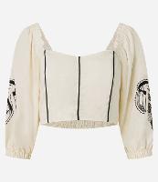 Blusa Curta em Viscolinho com Estampa Tropical e Manga 3/4 - 1