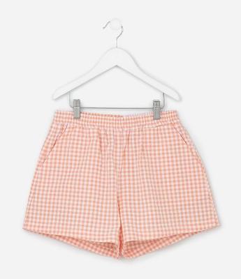 Short Infantil em Ana Ruga com Estampa Xadrez Vichy - Tam 7 a 14 Anos