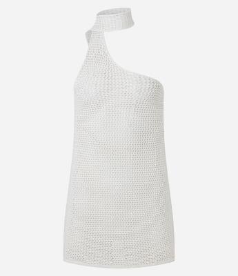 Saída de Praia Vestido Curto em Tricô com Faixa no Pescoço