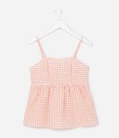 Blusa Infantil em Anarruga com Estampa Xadrez Vichy  - Tam 7 a 14 Anos - 1