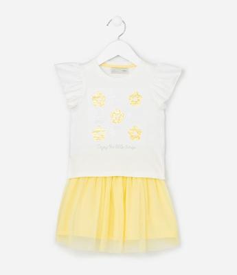 Conjunto Infantil com Flores de Paetês - Tam 1 a 6 Anos