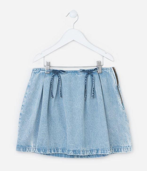 Saia Infantil em Jeans com Pregas e Aplicações de Lacinhos - Tam 7 a 14 Anos - 1