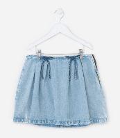 Saia Infantil em Jeans com Pregas e Aplicações de Lacinhos - Tam 7 a 14 Anos - 1