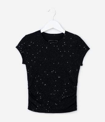 Blusa Infantil com Franzido Lateral e Brilhos - Tam 5 a 14 Anos