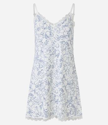 Camisola em Microfibra com Estampa de Frutas e Detalhe de Rendinha