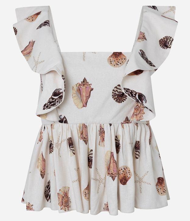 Blusa em Viscolinho com Alça de Babado e Estampa Concha - 1