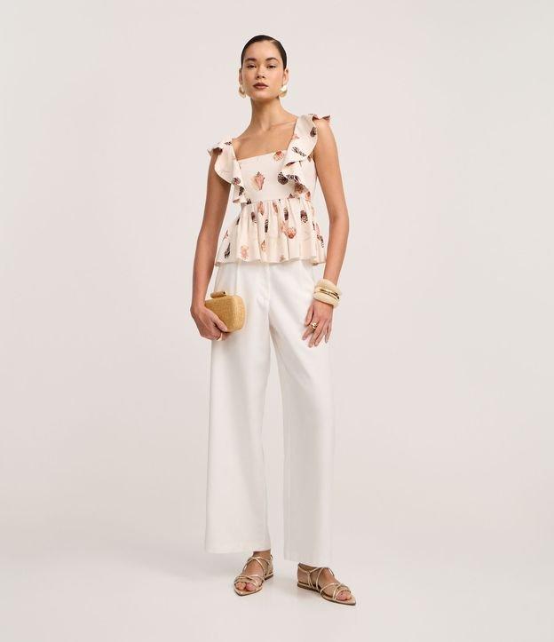 Blusa em Viscolinho com Alça de Babado e Estampa Concha - 2