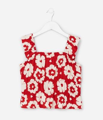 Blusa Cropped Infantil em Twill com Estampa Floral - Tam 5 a 14 Anos