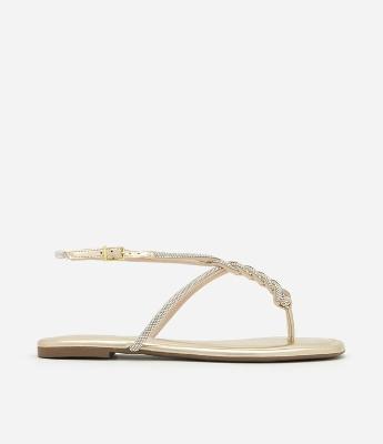 Sandália Rasteira com Tiras Trançadas Brilhosas