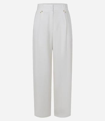 Calça Wide Leg Cintura Alta em Crepe com Cós Alfaiatado