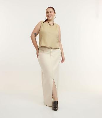 Saia Longa em Sarja com Fenda Curve & Plus Size