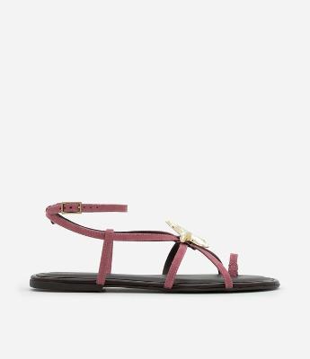 Sandália Rasteira em Suede com Tiras Finas e Pingente Estrela do Mar