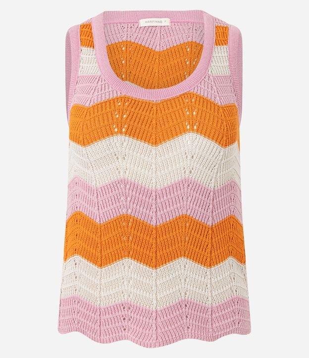 Blusa em Tricô com Decote U e Listras Horizontais Zigue-Zague - 1