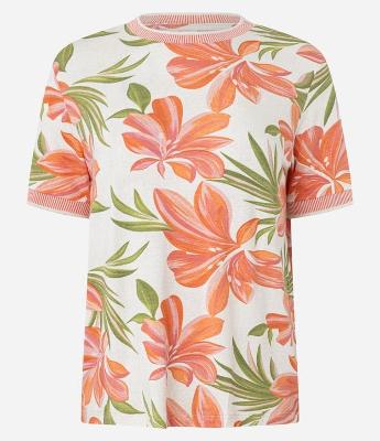 Blusa em Viscolycra com Gola de Tricô e Estampa Floral