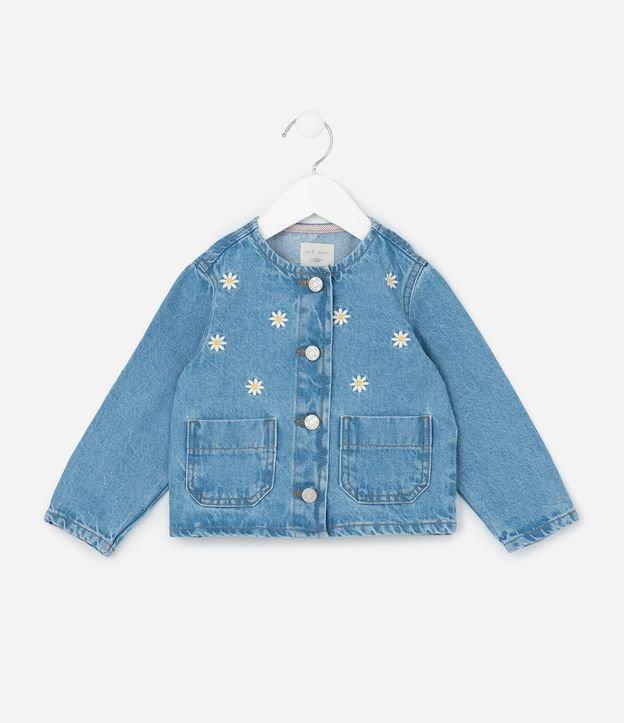 Jaqueta Infantil em Jeans com Bordado de Flores - Tam 1 a 6 Anos - 1