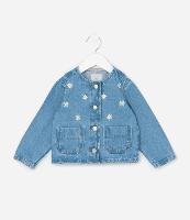 Jaqueta Infantil em Jeans com Bordado de Flores - Tam 1 a 6 Anos - 1