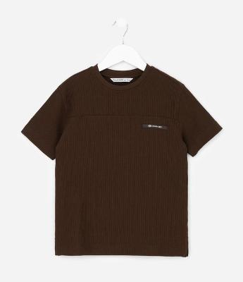 Camiseta Infantil Canelada com Etiqueta Aplicada - Tam 5 a 14 Anos