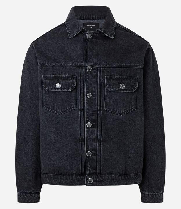 Jaqueta Regular em Jeans com Costura Contrastante - 1