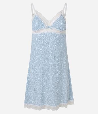 Camisola em Microfibra Poá com Alcinha e Renda