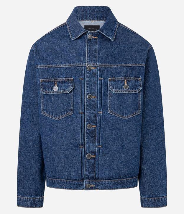 Jaqueta Jeans com Bolsos Frontais e Costura Marcada - 1