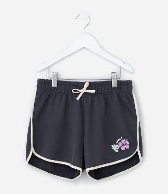 Short Infantil Runner em Moletom sem Felpa com Estampa de Flor - Tam 7 a 14 Anos