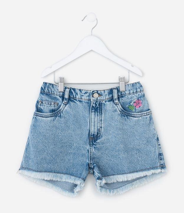 Short Infantil Regular em Jeans com Flor Bordada - Tam 7 a 14  Anos - 1