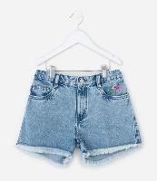 Short Infantil Regular em Jeans com Flor Bordada - Tam 7 a 14  Anos - 1