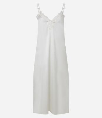 Camisola Alongada em Cetim com Alcinhas e Renda