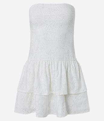 Vestido Curto em Laise com Babados e Bordado Floral