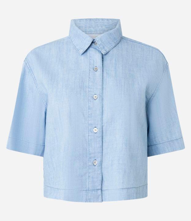 Camisa Boxy em Jeans com Gola Polo - 1