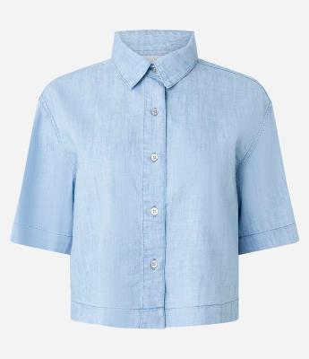 Camisa Boxy em Jeans com Gola Polo