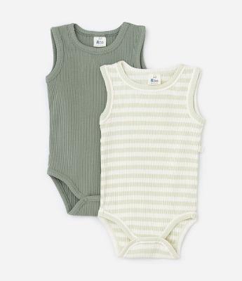 Kit 02 Bodies Infantis em Ribana Canelados - Tam 0 a 18 Meses