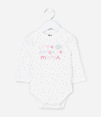 Body Infantil Poá com Lettering La Mejor Amiga de Mamá -Tam RN a 18 Meses