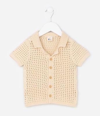 Camisa Infantil em Tricô Quadriculada - Tam 0 a 18 Meses