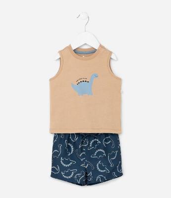 Conjunto Infantil com Estampa de Dino - Tam 3 a 18 Meses