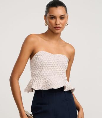 Blusa Peplum em Jacquard com Textura Matelassê